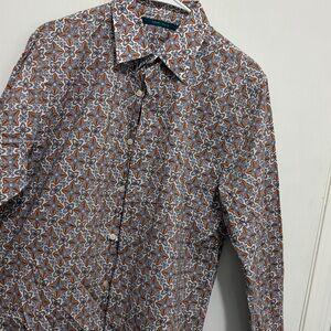 Perry Ellis Orange and White Casual Button Down Shirt